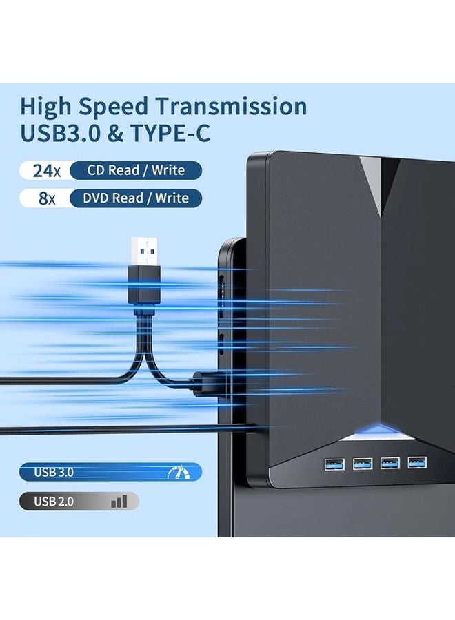أسود 7 في 1 محمول USB 3.0 محرك أقراص CD / DVD للكمبيوتر المحمول والكمبيوتر الشخصي وماك - Image 3